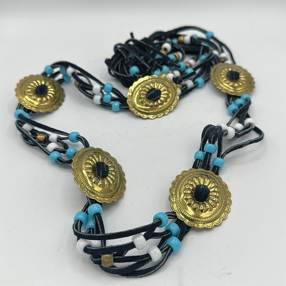 Concho belt | gold, black, blue, white | beaded